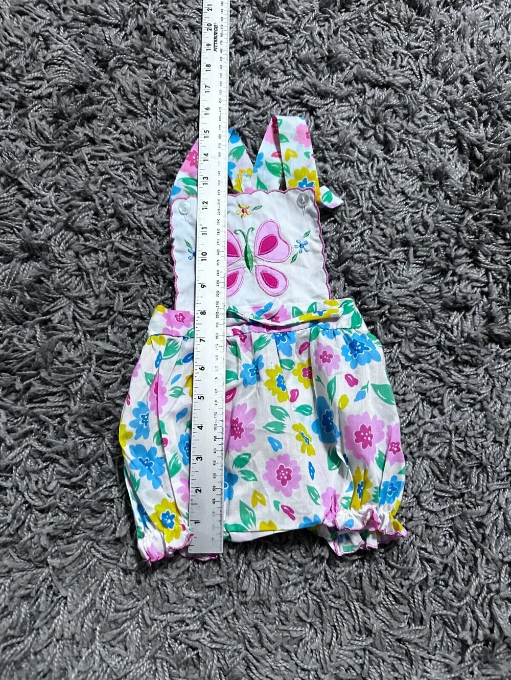 Vintage 70s 80s Baby Bubble Romper Floral with Butterfly Size 18M